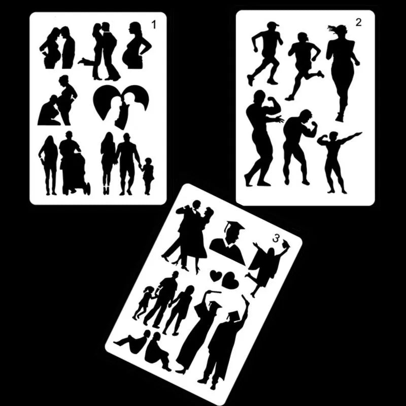 Set of white plastic drawing stencils with assorted cut-out patterns for crafts and decoration.