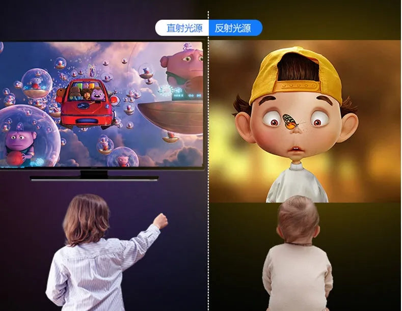 YG220 yellow LED projector showing front projection with 1080P support capability