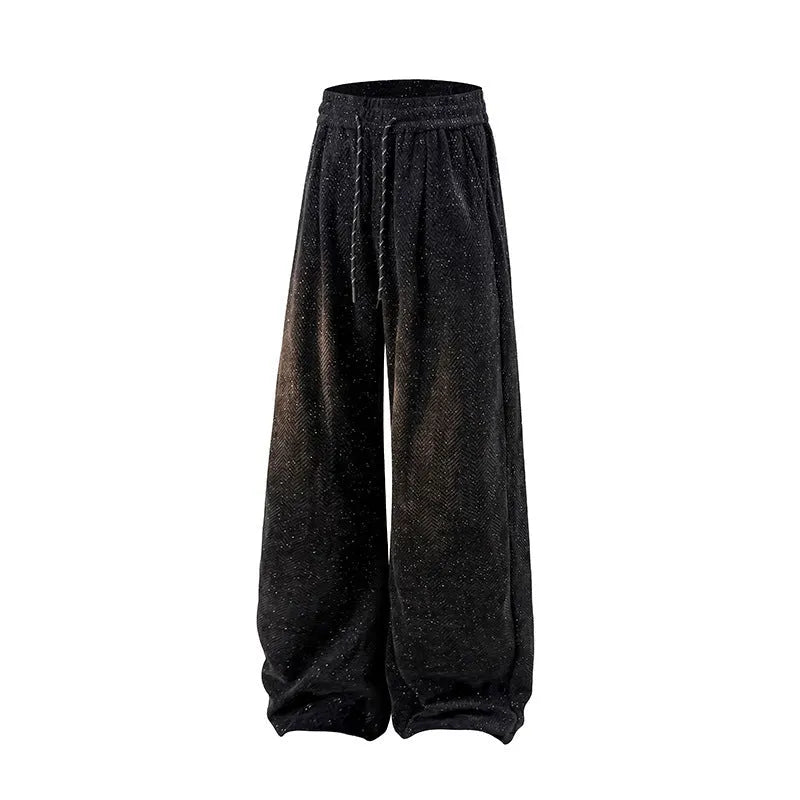 Fleece-lined straight-leg trousers in lightweight polyester with elastic waist for plus-size casual wear