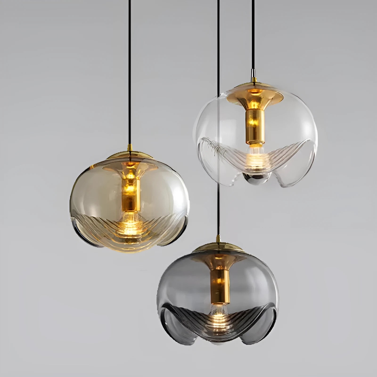 Modern minimalist glass pendant chandelier with a 250mm frosted shade in a transparent light colour.
