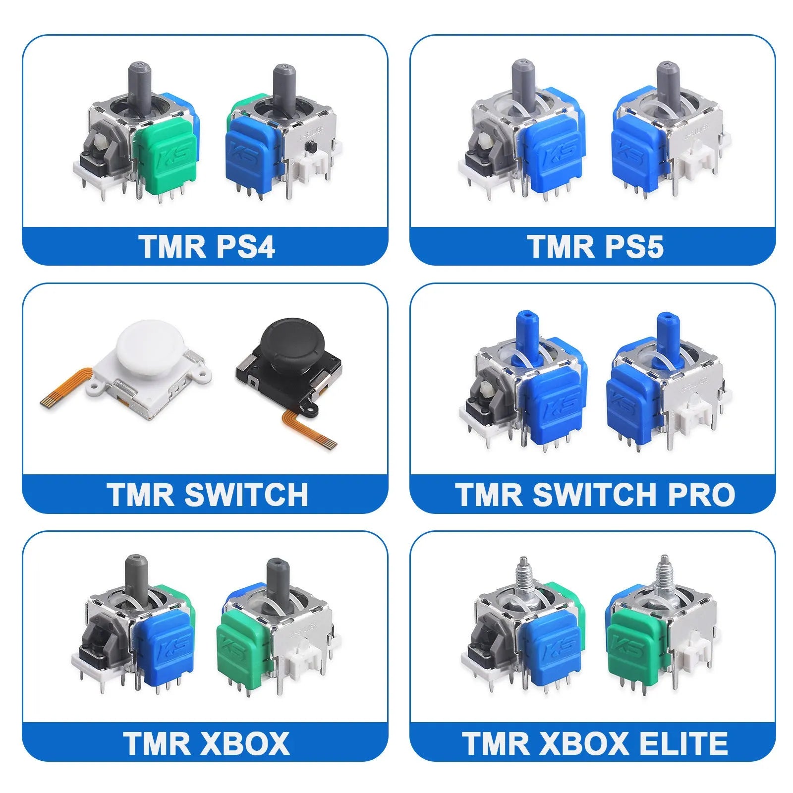 Hall effect magnetic joystick replacement module for PS5, PS4, Switch and XBOX game controllers.
