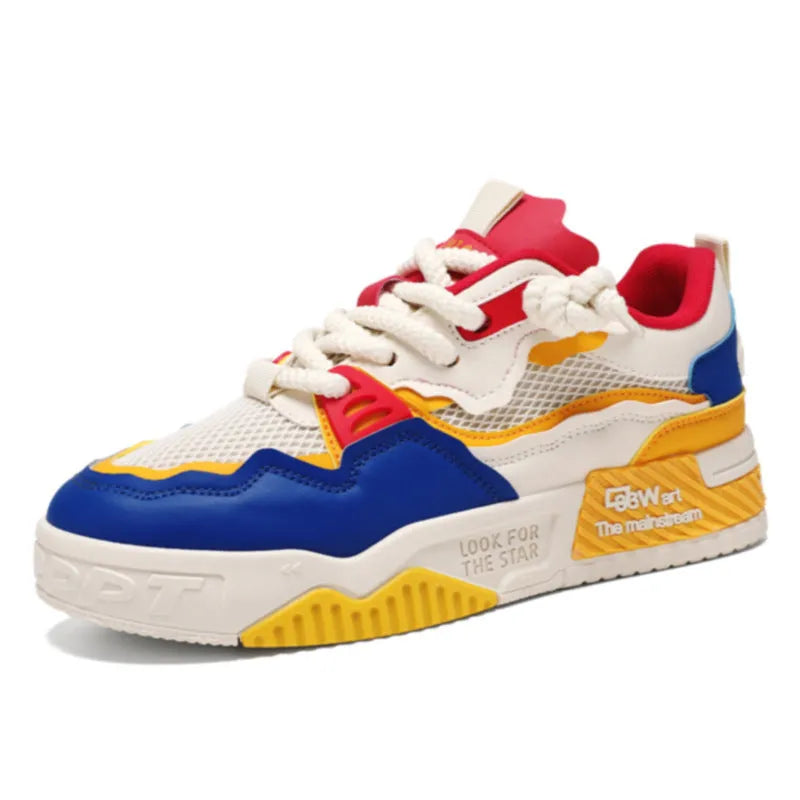 Men's white board shoes with rubber soles in low-top design showing beige, white/yellow, and white/black colour options