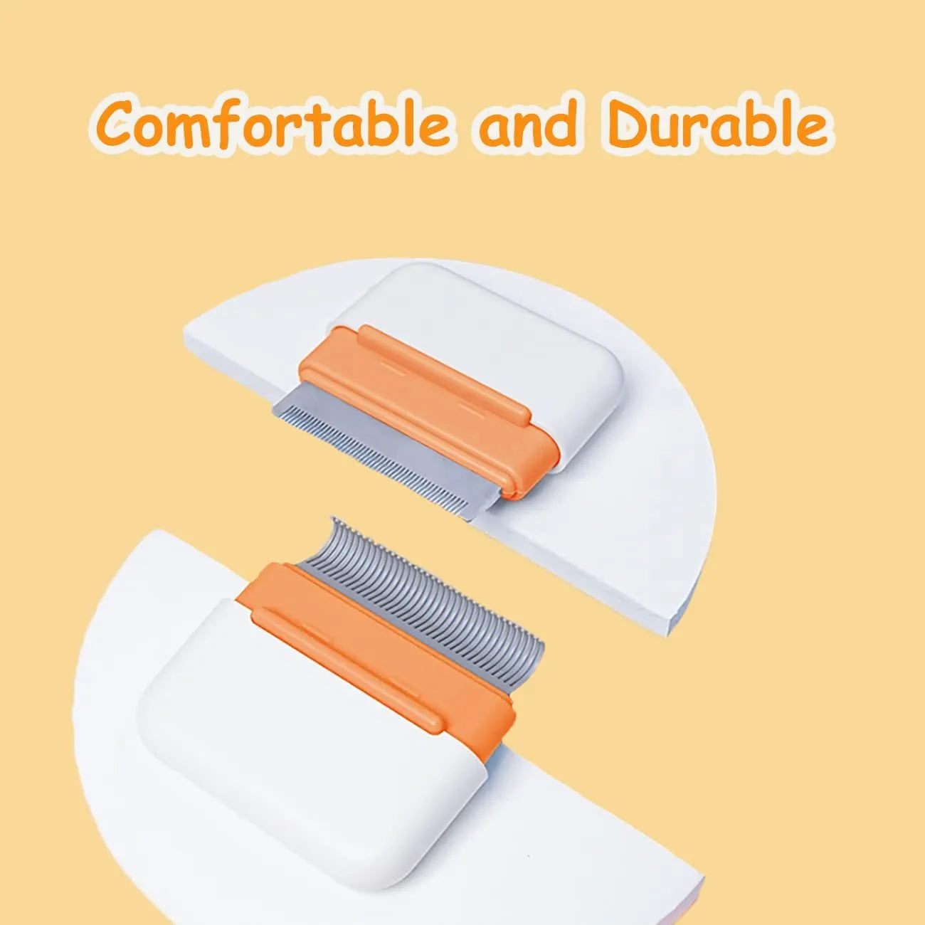 Blue double-sided pet grooming comb with stainless steel teeth for deshedding and massage
