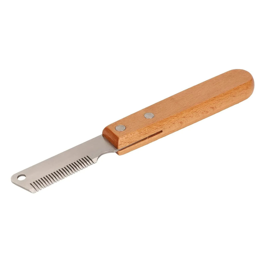 Pet stripping comb with wood handle for removing floating hair from cats and dogs