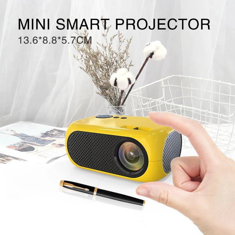 M24 micro mini portable projector in gold or white with UK, US, and EU plug options