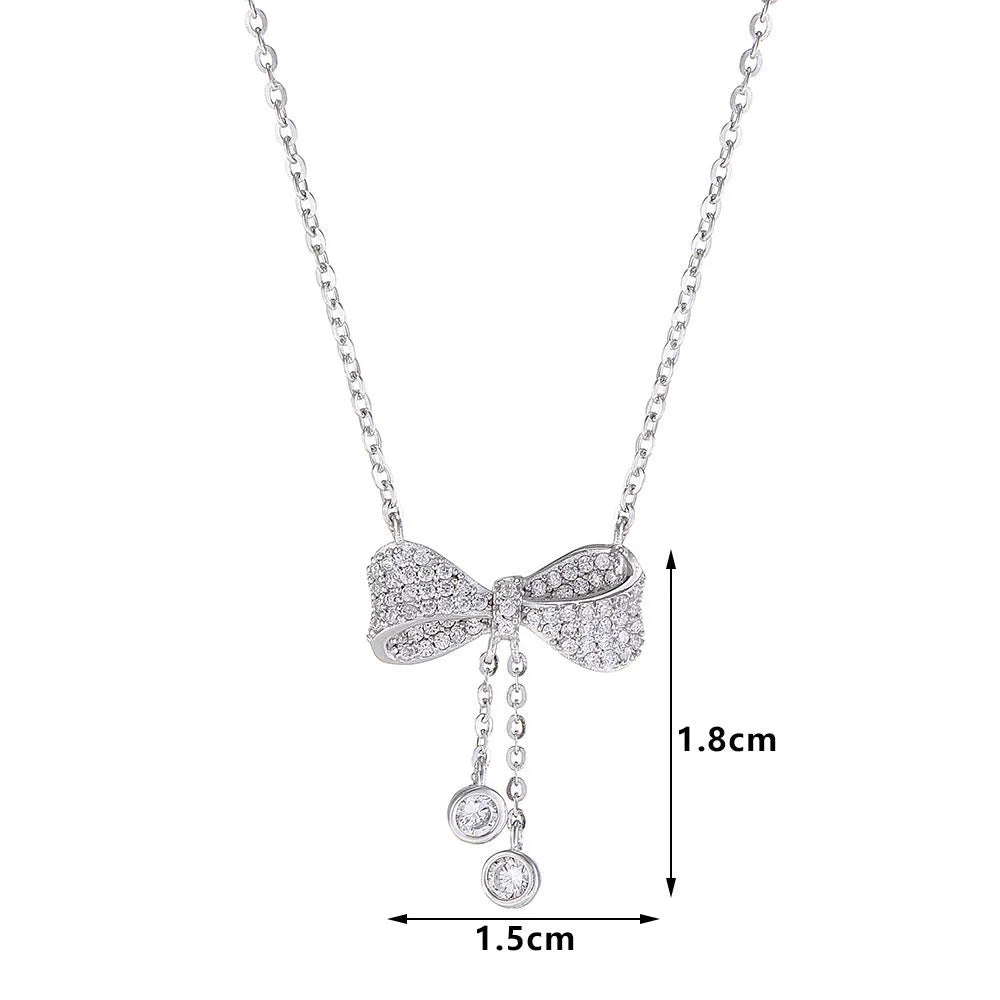 S925 sterling silver bow pendant necklace on O-ring chain with adjustable 40-45cm length