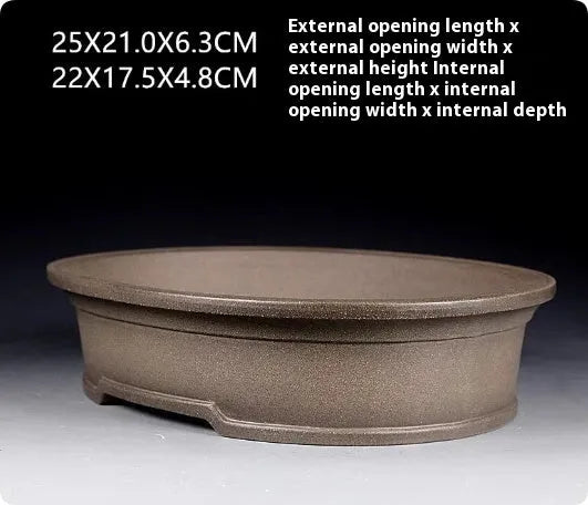 Handmade antique oval purple sand clay bonsai pot for succulents.