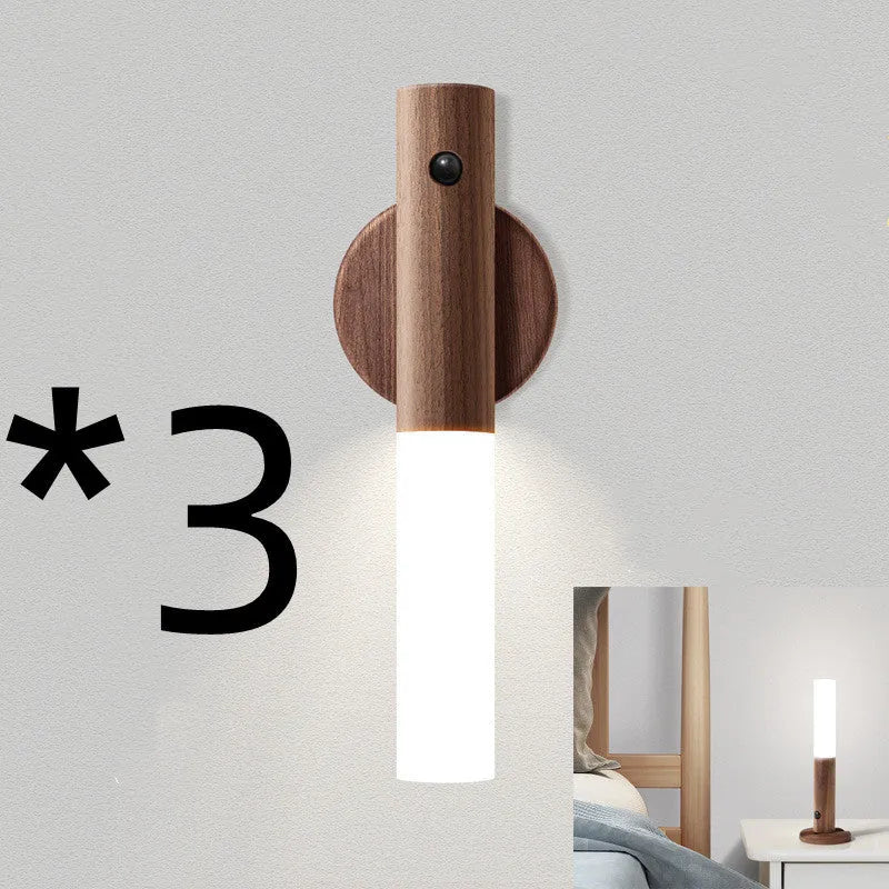 Smart sensor LED desk lamp in solid wood and organic glass with motion detection
