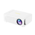Black and white portable mini projector with wired mobile phone connection and international power plugs