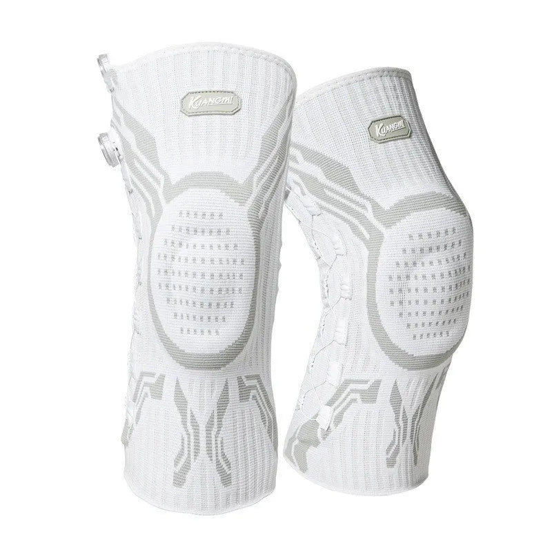Grey and white sports knee pads for basketball, running, football, and badminton