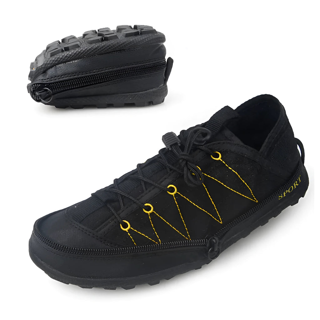 Orange folding outdoor shoes with mesh upper and side zipper closure
