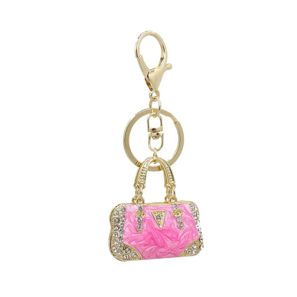 Alloy pendant keychain with enamel diamond cloud pattern in gold colour on keyring