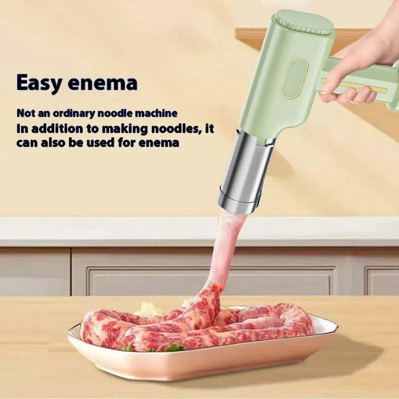 Wireless handheld noodle press in cyan with 200g capacity for household pasta making