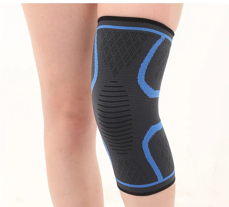 Black double corrugated non-slip stretch knee pad for sports protection.