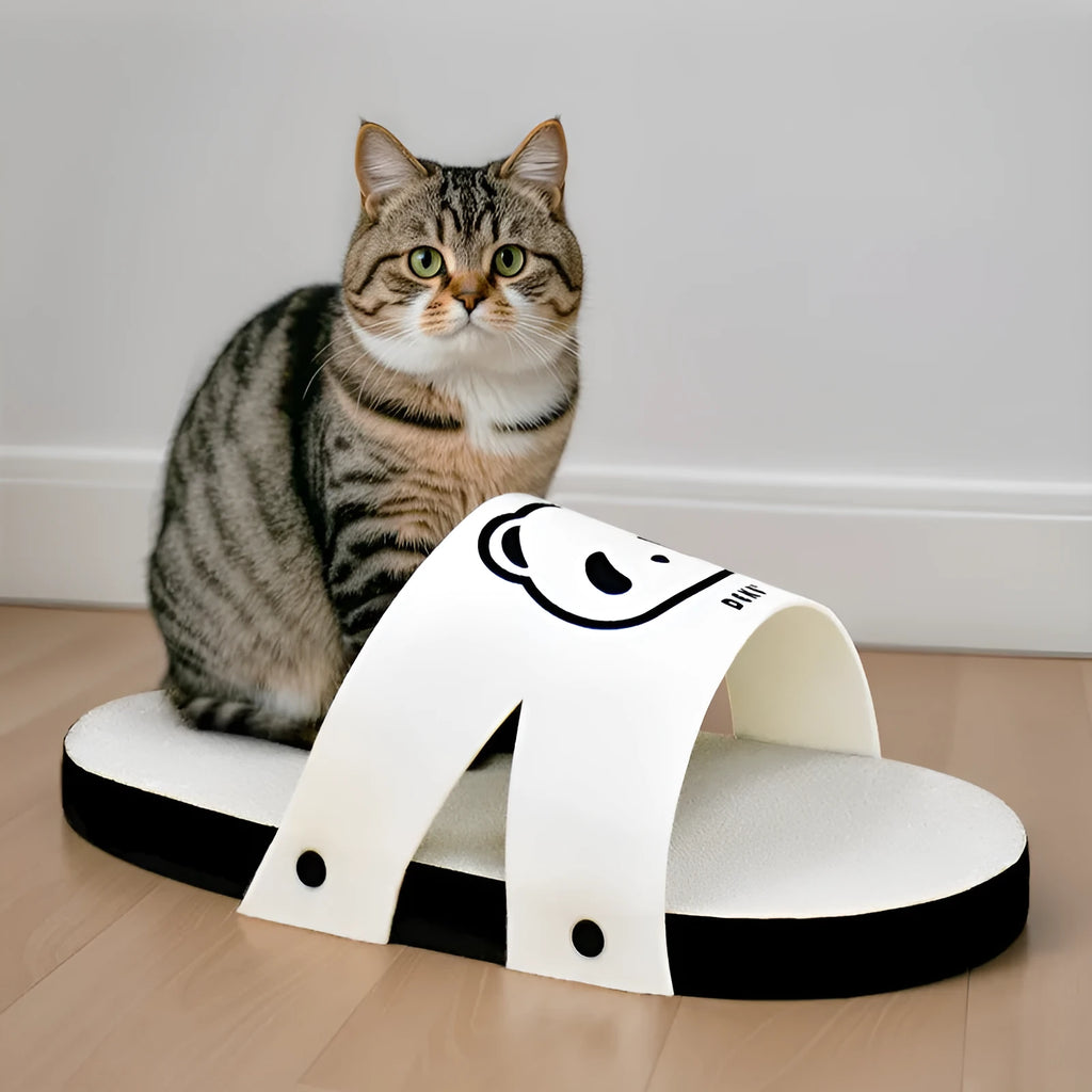 White corrugated paper cat scratch board with slipper style design for feline scratching