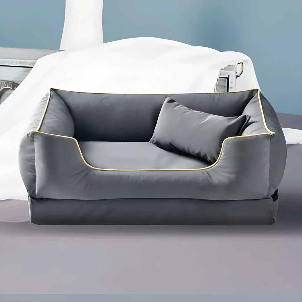 Waterproof bite-resistant dog kennel with removable washable cushion liner in dark green, auburnumber, or rock ash colour