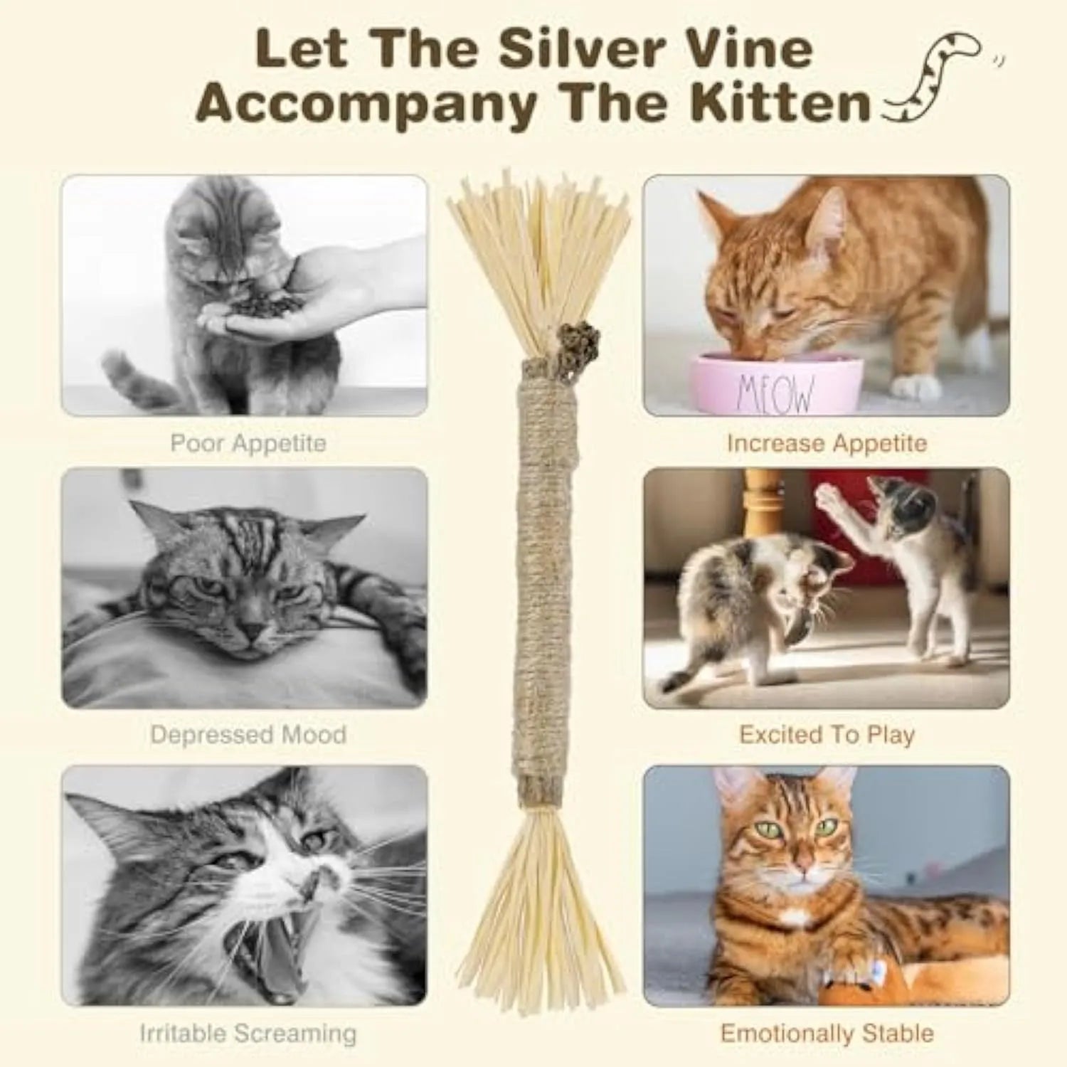 Natural silvervine cat chew sticks with sisal rope and raffia in thick and fine diameters