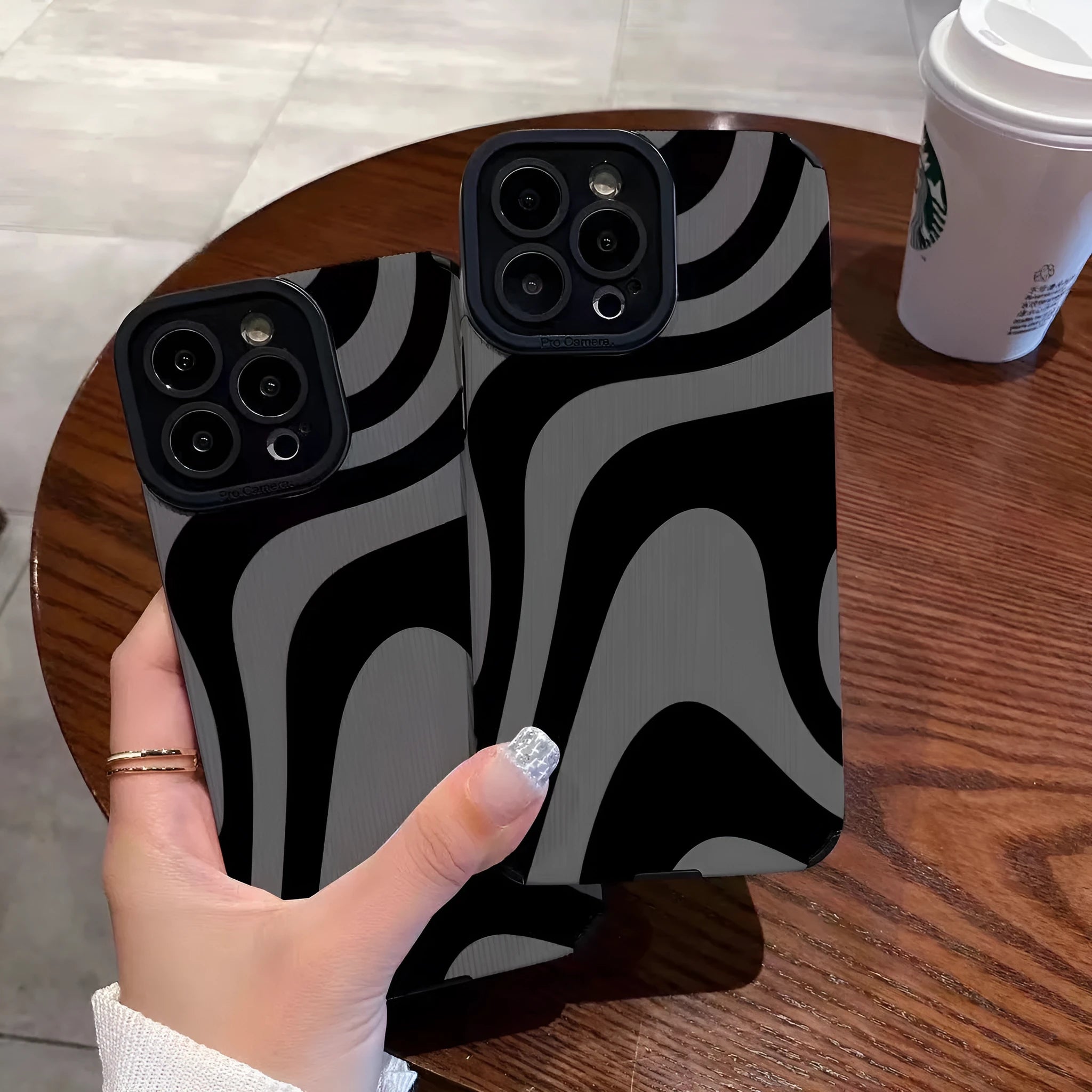 Dark zebra pattern silicone phone case with black imitation leather finish and shockproof protection for iPhone models