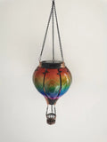 Solar hot air balloon water drop lantern with coloured glass and 15 white LEDs