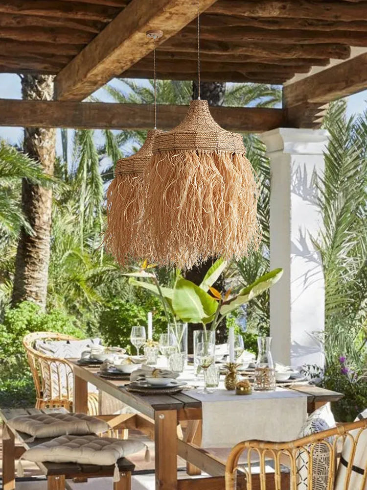 Retro style woven willow chandelier light with 50cm diameter