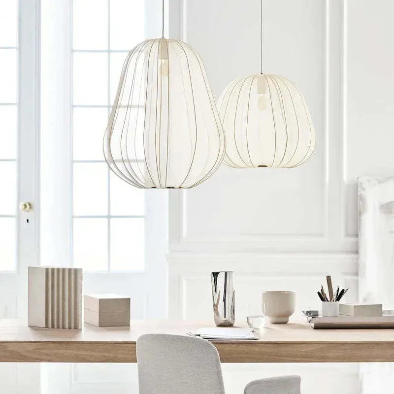 Japanese style branch ceiling lamp in white and grey-blue variants with three colour LED lighting