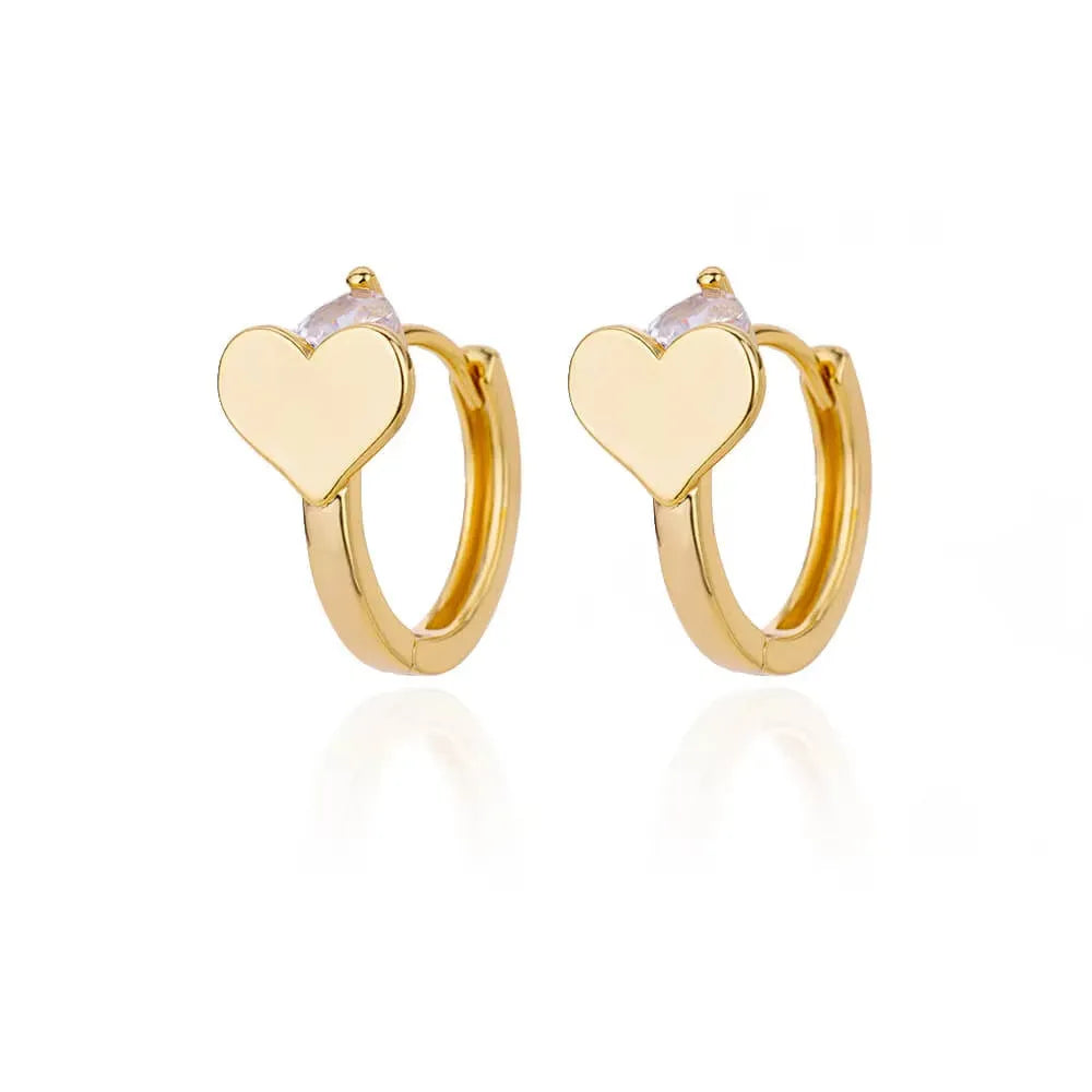 A pair of stainless steel heart-shaped stud earrings for women with a zircon accent detail.