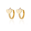 A pair of stainless steel heart-shaped stud earrings for women with a zircon accent detail.