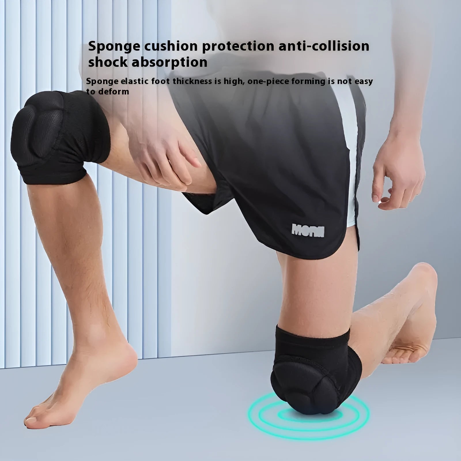 Black and blue thick sponge kneepad for dance and volleyball sports protection.