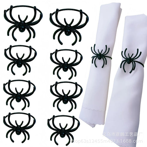 Six black spider design alloy napkin rings for Halloween table decoration
