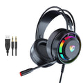 Black wired computer gaming headset with microphone and over-ear sponge cushions.