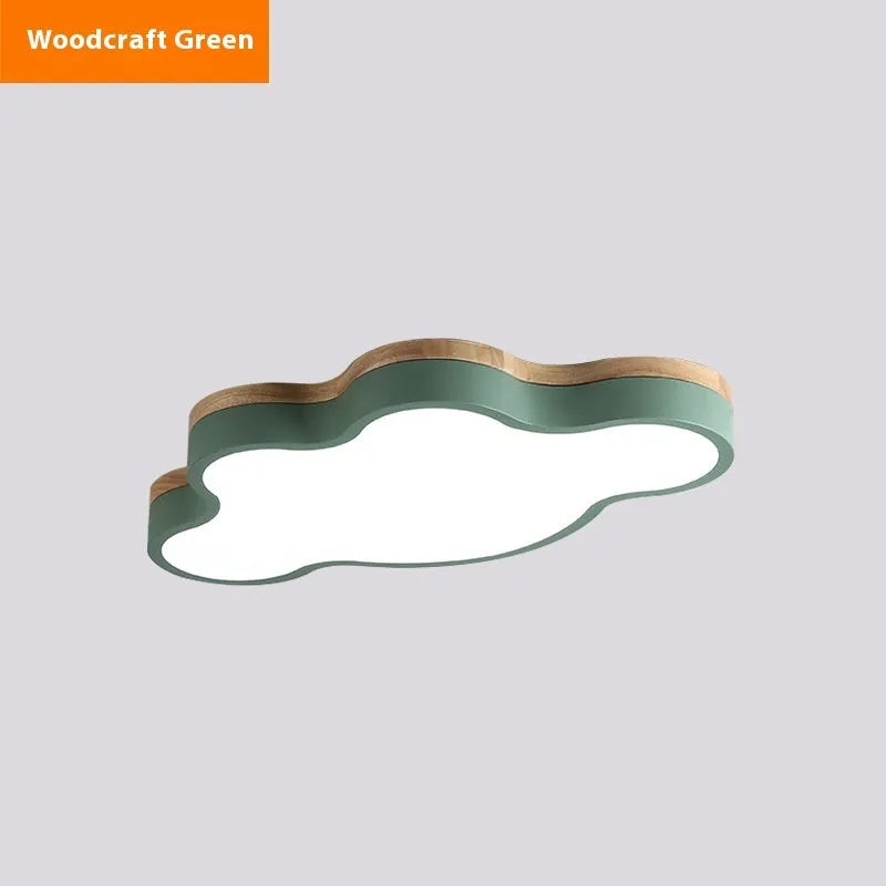 Cloud-shaped LED ceiling lamp in wooden colour with modern design