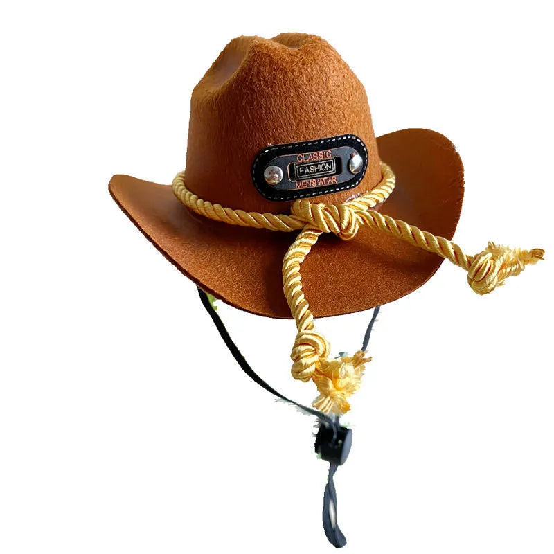 British-style brown cat cowboy hat with black ribbon on non-woven fabric