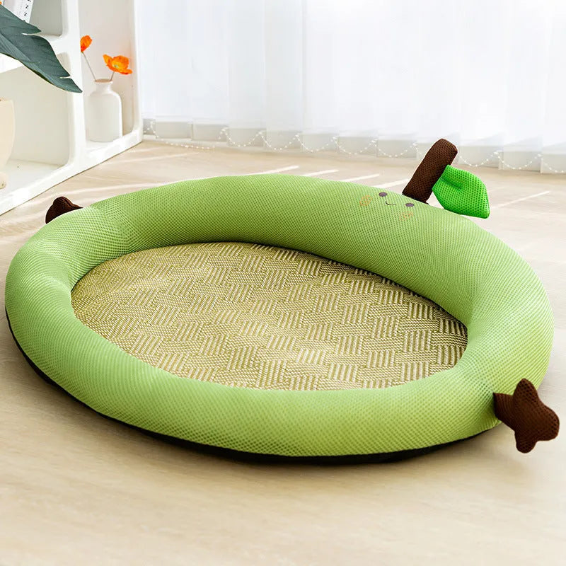 Green fruit backrest pet nest bed mat for dogs and cats in size large.