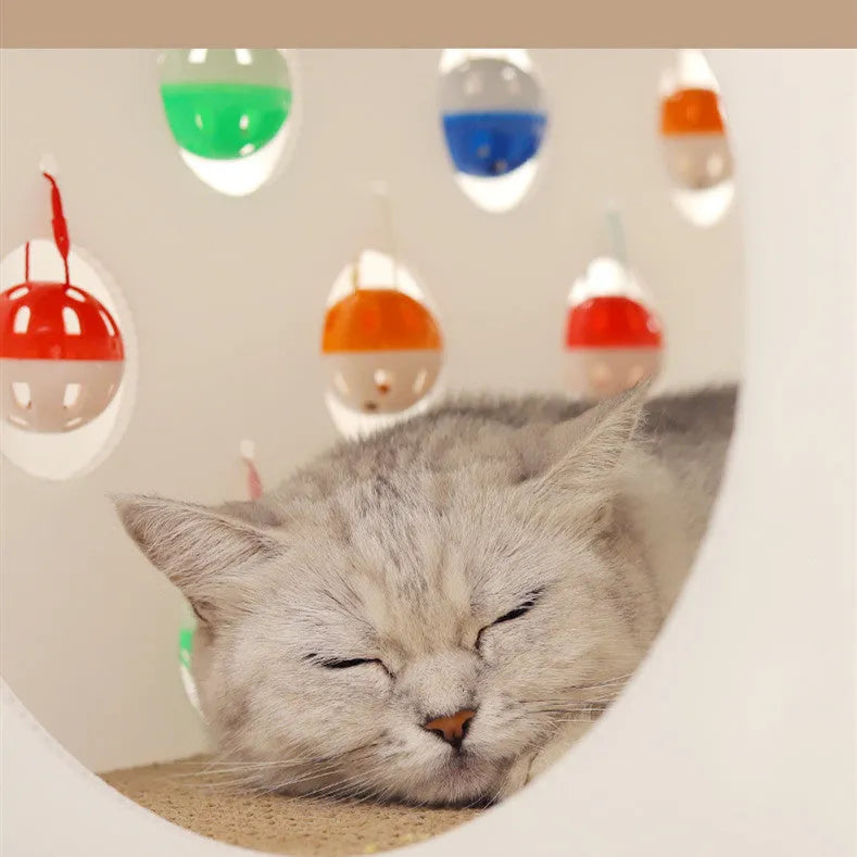 Plastic cat scratch board nest integrated toy with house design and bell ball