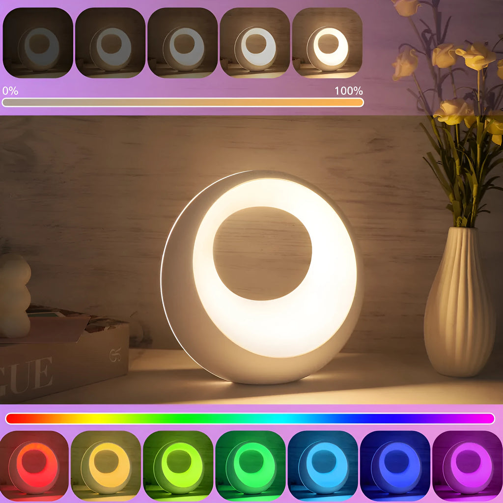 Creative Touch small RGB colour changing night lamp with remote control on a desk