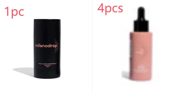 Matte sun tanning black liquid set with 50ml drops bottle and 75ml flash cream bottle.