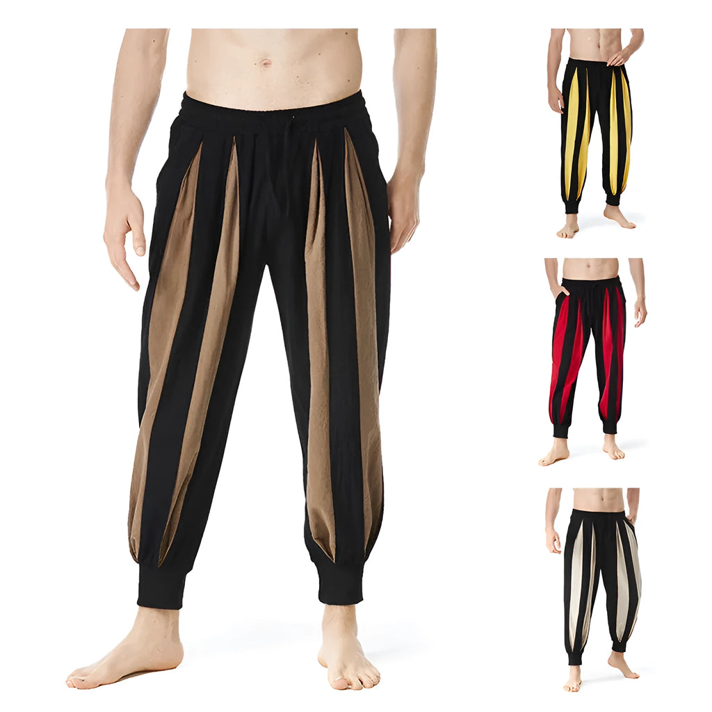 Men's straight leg casual trousers in polyester fabric available in red, khaki, yellow and brown colours
