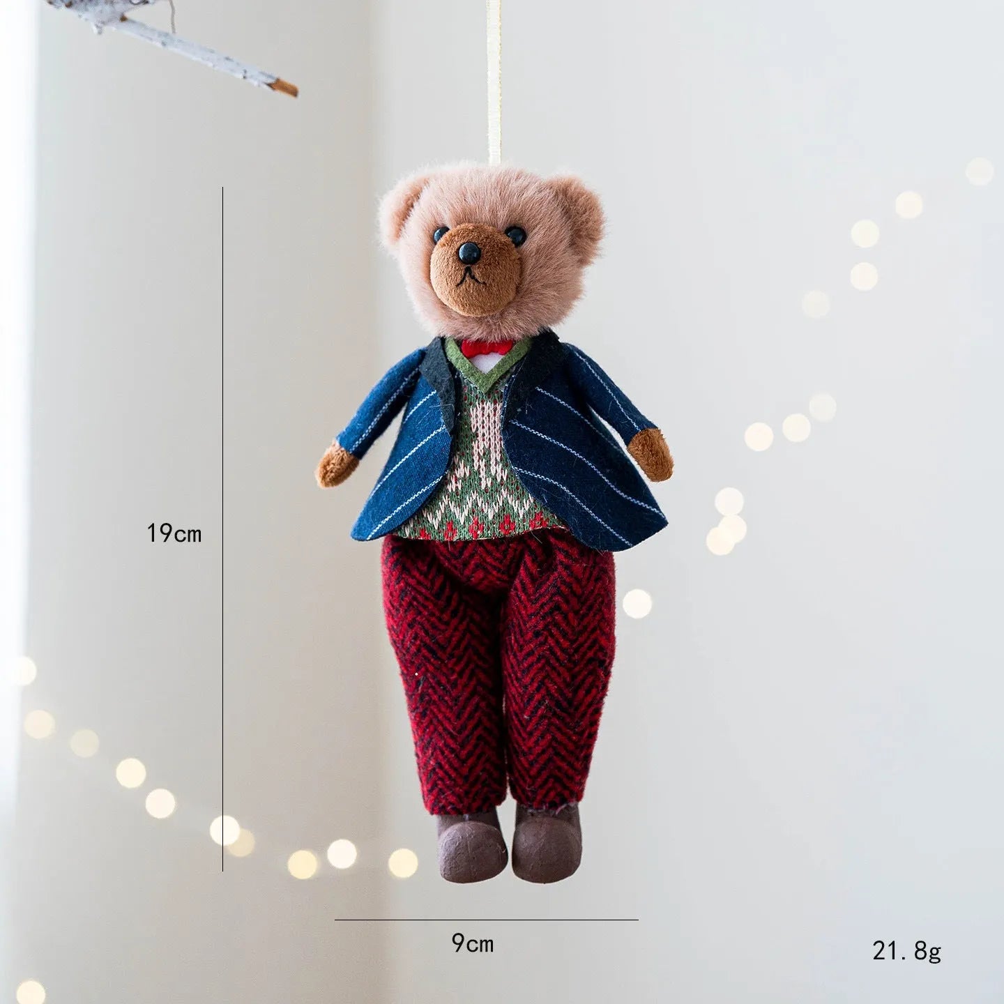 Cartoon style couple plush bear doll wearing cotton plaid suit
