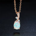 Water drop shaped opal pendant necklace with adjustable O-chain in white gold finish