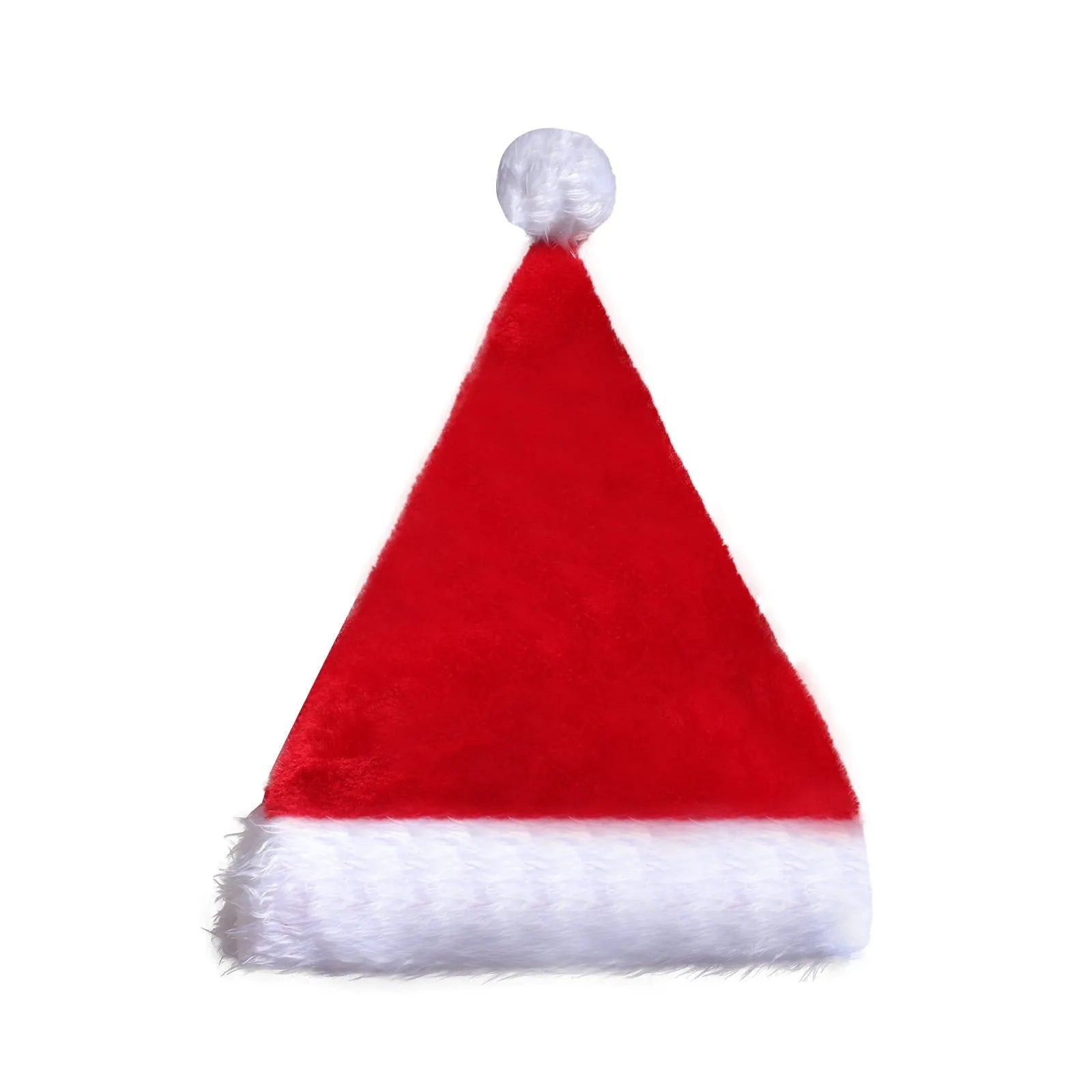 Red and white plush Santa hat with pom-pom and multicolour LED lights lit up around the base.