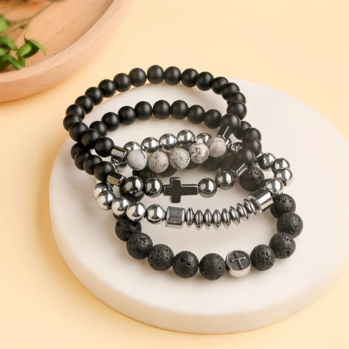 Geometric agate stone bracelet in Volcano colour with stainless steel clasp.