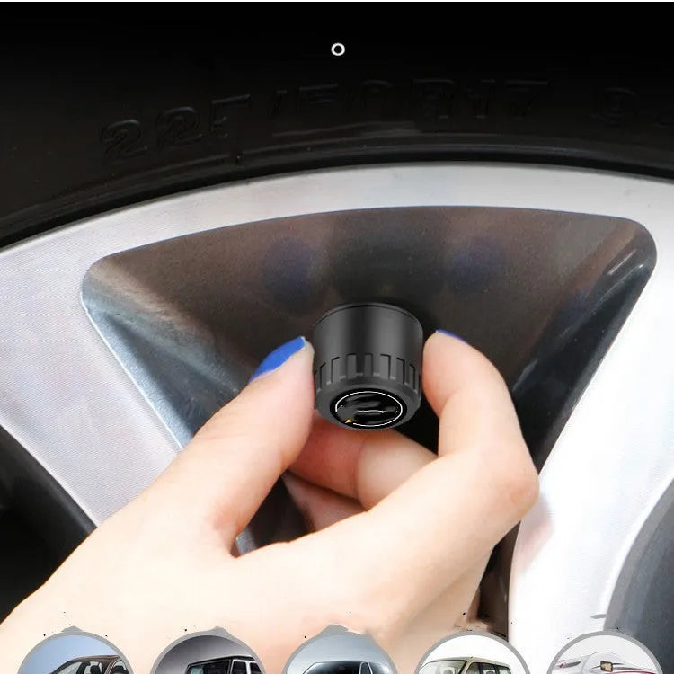 Bluetooth 5.0 automotive tire pressure monitor set with four sensors, wrench, and anti-theft screws
