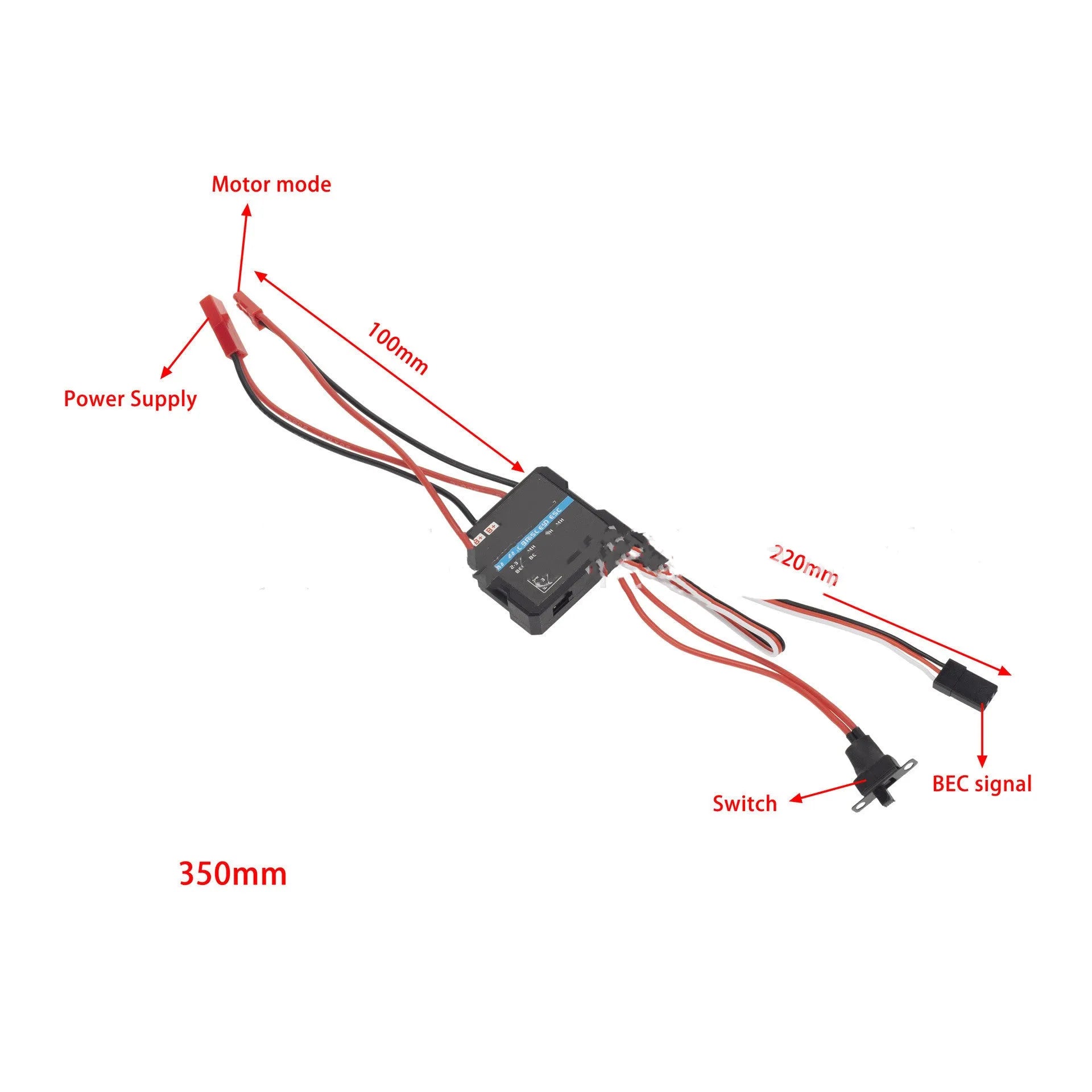Miniature 40A brushed electric speed controller for RC models with climbing mode operation