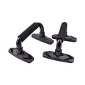 Pair of I-shaped black push up bars with textured PP sponge handles for strength training.