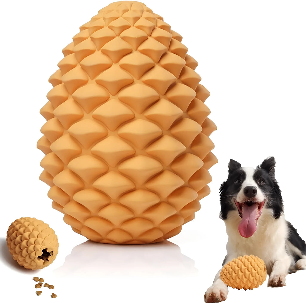 Natural rubber pine cone shaped dog chew toy with treat dispenser for large dogs