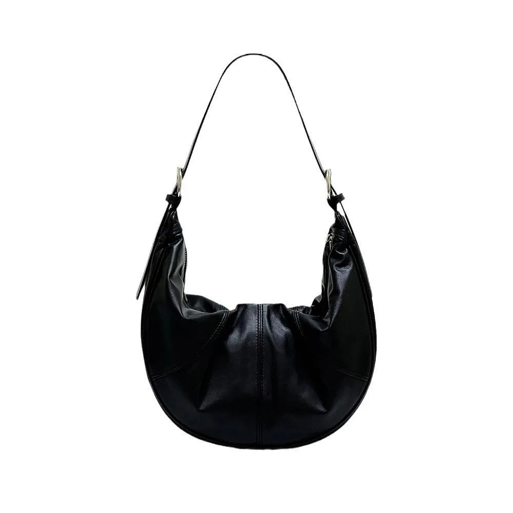 Women's dumpling-shaped shoulder bag in first-layer cowhide leather with double straps and sandwich pocket