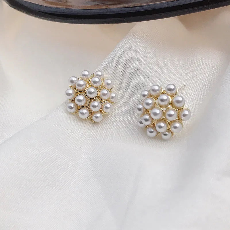 Korean style pineapple starfish pearl earrings with alloy electroplated finish and artificial gemstone inlays