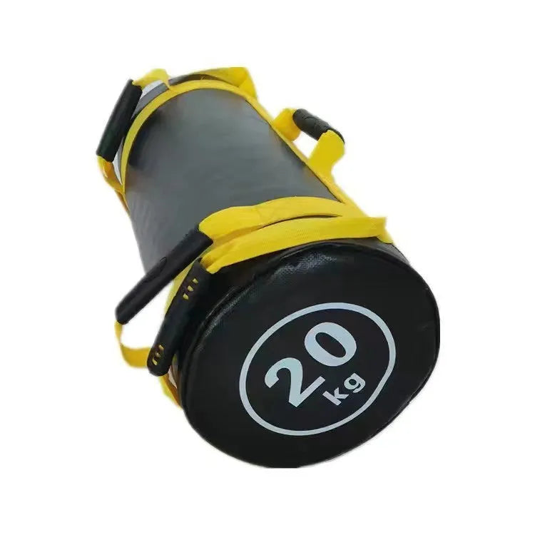 White PVC fitness training sandbag with weight markings for gym strength exercises