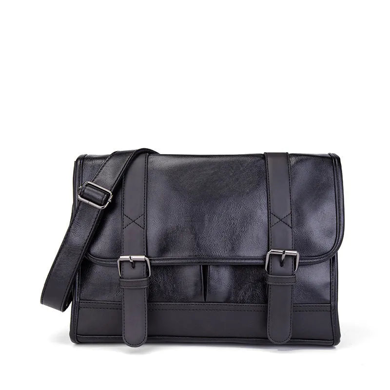 Black Korean-style men's commuter backpack with anti-theft function made from PU material