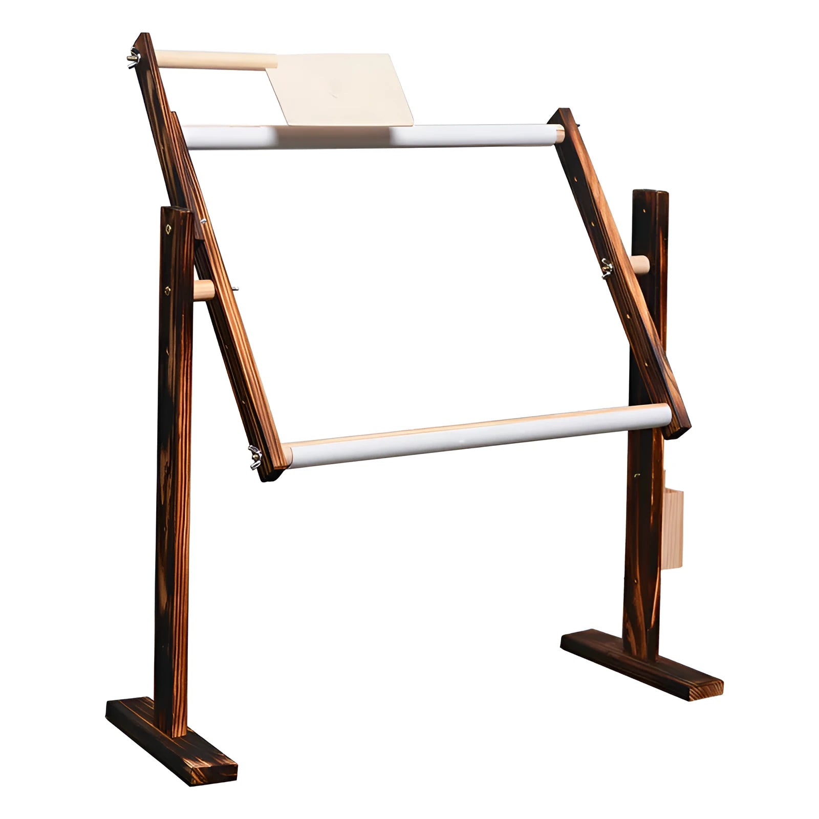 Vertical desktop solid wood cross stitch frame with adjustable height mechanism in natural pine finish